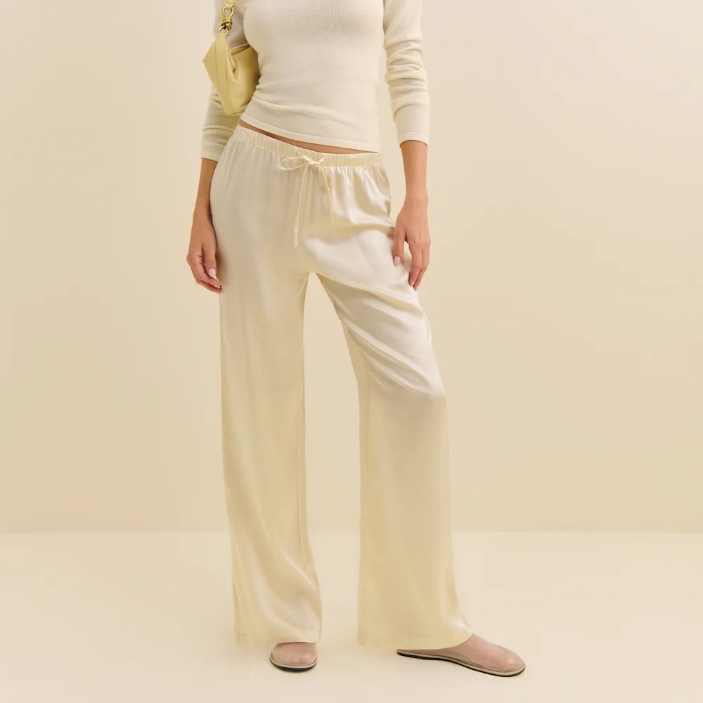 Reformation Cream Olina Silk Pant in color Sugar